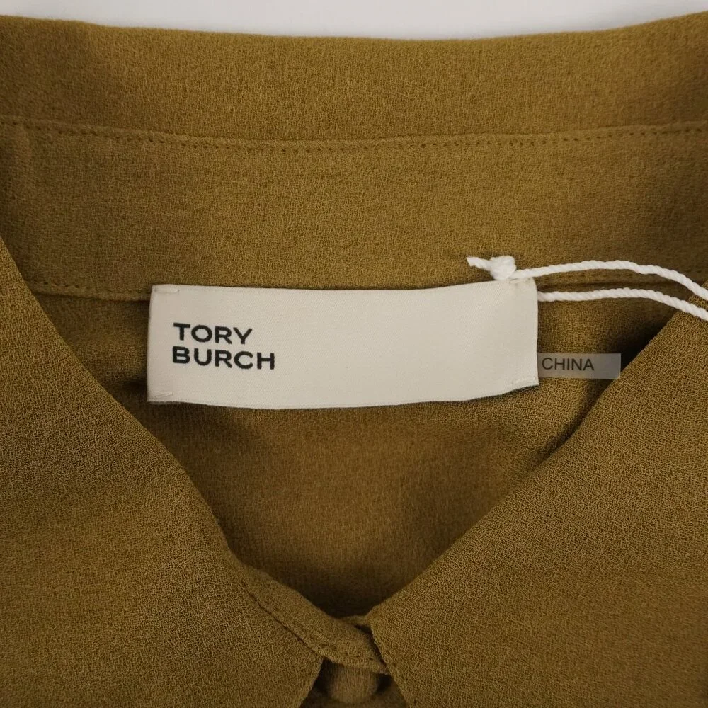Tory Burch Cuffed Button Down Viscose Shirt in Ash Green - Women's Size 6 (NWT)